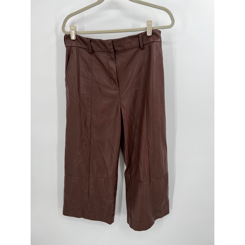 Jason Wu Collective Faux Leather Cropped Pants Burgundy Brown Size 12 Wide Leg